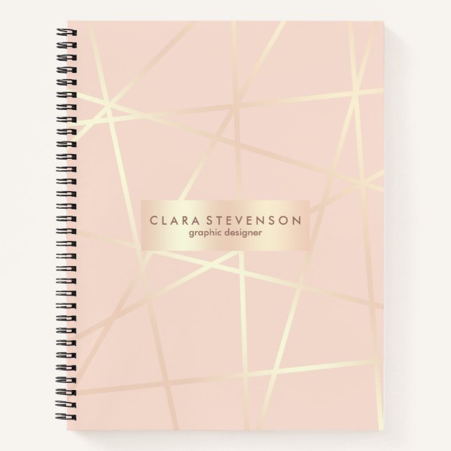 Elegante hübsche Rose Gold & Rosa rot geometrisch Notizbuch (Vorderseite)