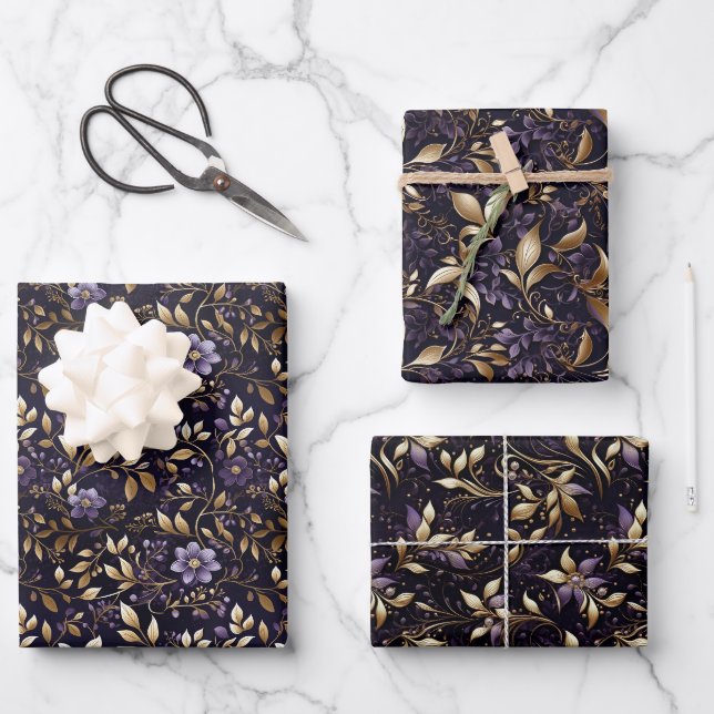 Élégante huile d'or sur violet : Papier de vacance (Recto)
