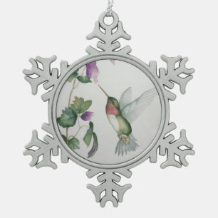 Elegante Hummingbird Blume Snowflake Ornament