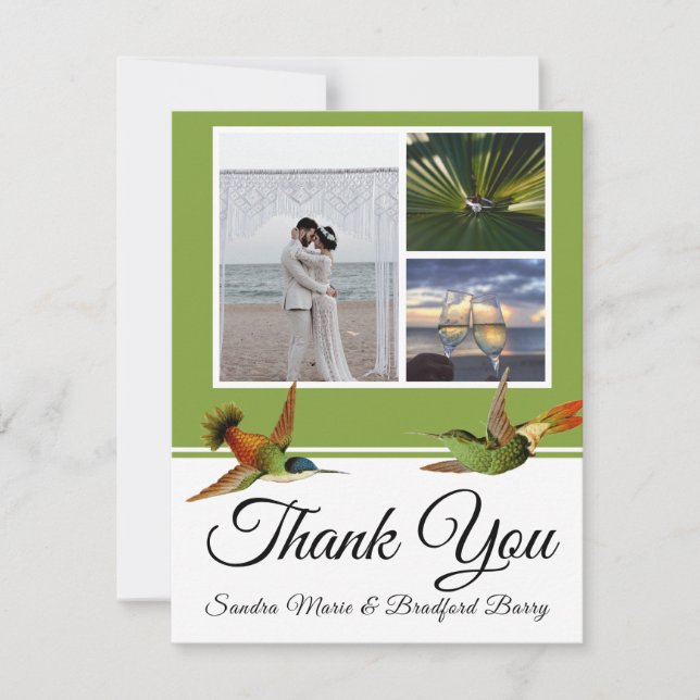 Elegante Hummingbird Hochzeitssammlung Foto Dankeskarte (Vorderseite)