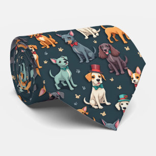 Elegante Hunde in Fliegen und Zylinder Muster Krawatte