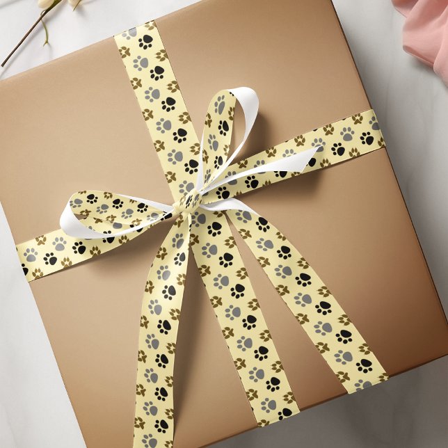 Elegante Hunde-Pfoten Satinband (Elegant Dog pet paws cream Satin Ribbon)