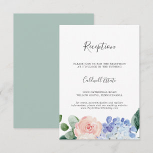 Elegante Hydrangea Hochzeitsempfangskarte Begleitkarte