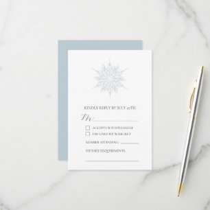 Elegante Ice Blue Snowflake Winterhochzeit RSVP Karte