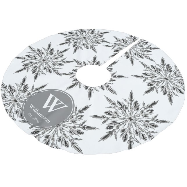 Elegante Ice Crystal Snowflakes Polyester Weihnachtsbaumdecke (Schrägansicht)