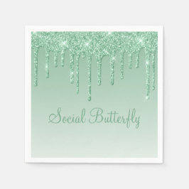 Elegante Ice Green Glitzer Script Sparkle Moderne Serviette