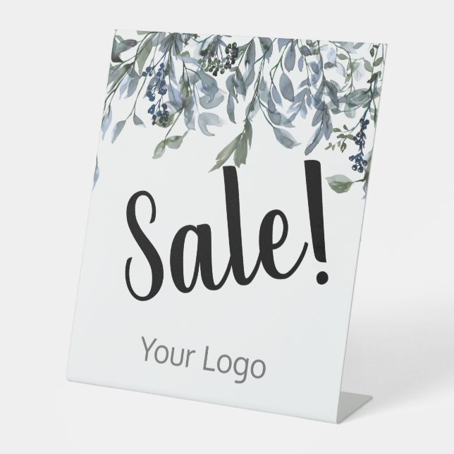 Elegante Ihr Logo Blue Floral Sale Business Sockelschild (Vorderseite)