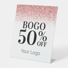 Elegante Ihr Logo Rosa Glitzer BOGO Business Sockelschild