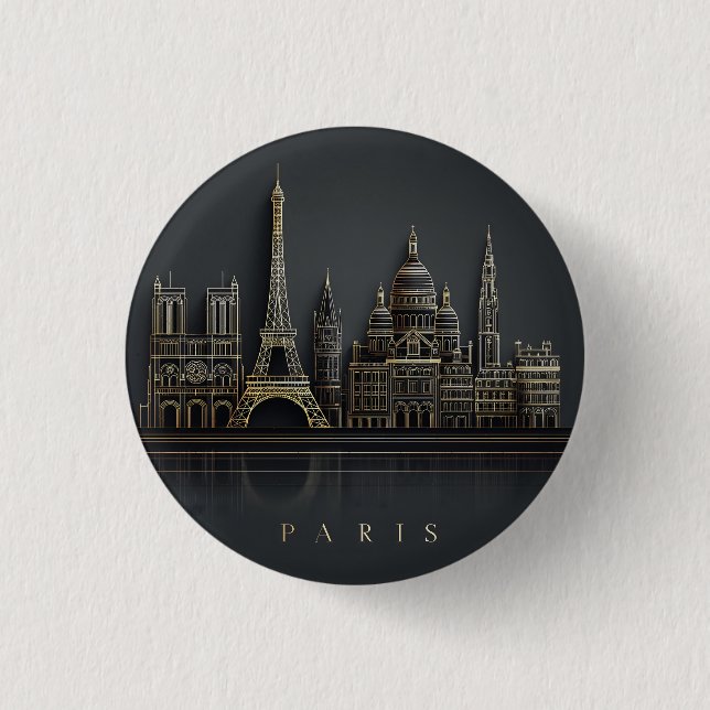 Elegante Illustration der Pariser Stadtsilhouette  Button (Vorderseite)