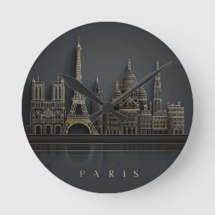 Elegante Illustration der Pariser Stadtsilhouette Runde Wanduhr