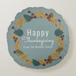 Elegante Illustration eines Thanksgiving-Birnkranz Rundes Kissen
