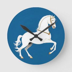 Elegante Illustration eines weißen Hengstes auf Runde Wanduhr