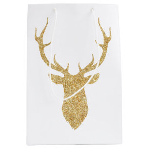 Elegante Imitat-GoldGlitzer-Weihnachtsrotwild Mittlere Geschenktüte