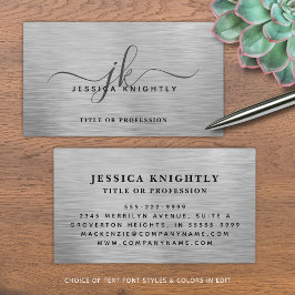 Elegante Imitat Metallisches Silver Script Monogra Visitenkarte