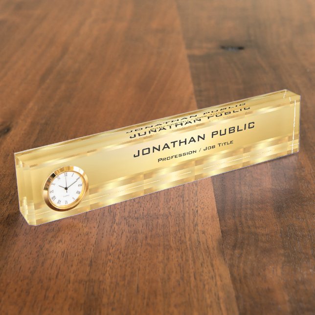 Elegante Imitat Moderne Vorlage mit Uhr Namensplakette (Seite)