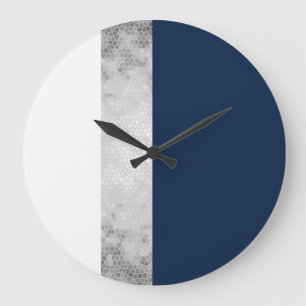 elegante Imitat silber, navebräu, weiße Streifen Große Wanduhr