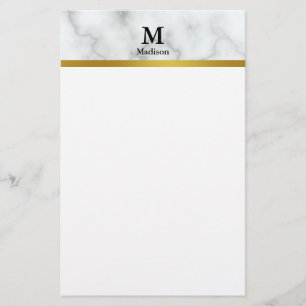 Elegante Imitat Weißer Marmor mit Name und Monogra Briefpapier
