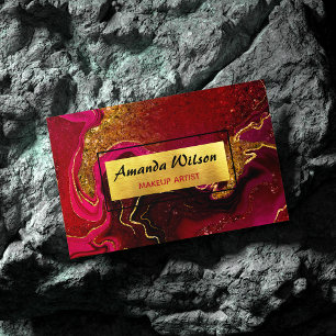 Elegante Imitate aus rotem Marmor Gold Glitzer Magnetische Visitenkarte