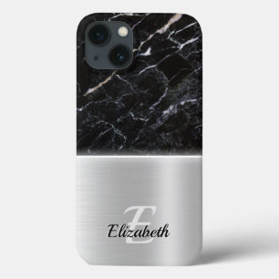 Elegante Imitate aus schwarzem Marmor silberne Met Case-Mate iPhone Hülle