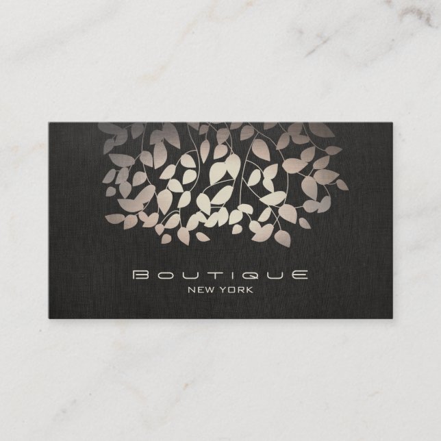 Elegante Imitate Foil Blätter und Black Linen Visitenkarte (Vorderseite)