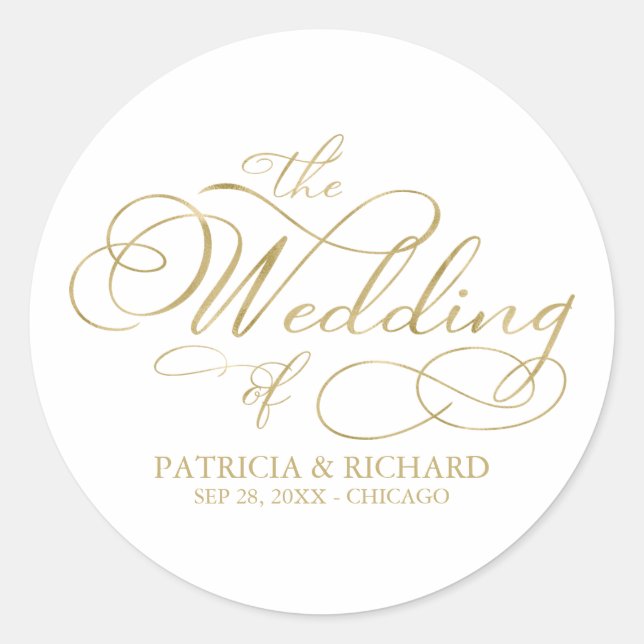 Elegante Imitate Foil Calligraphy Moderne Hochzeit Runder Aufkleber (Vorderseite)