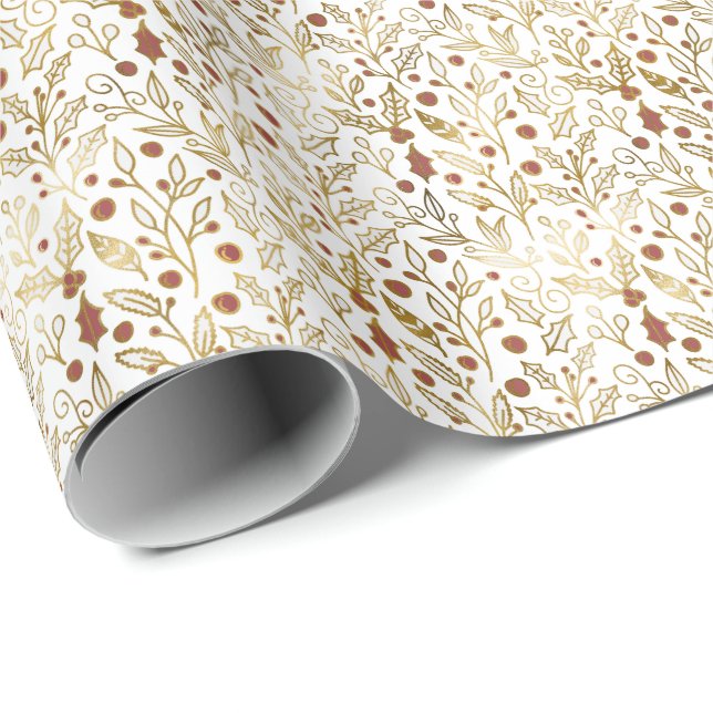 Elegante Imitate Foil Christmas Holiday Botanicals Geschenkpapier (Rolleneckpunkt)