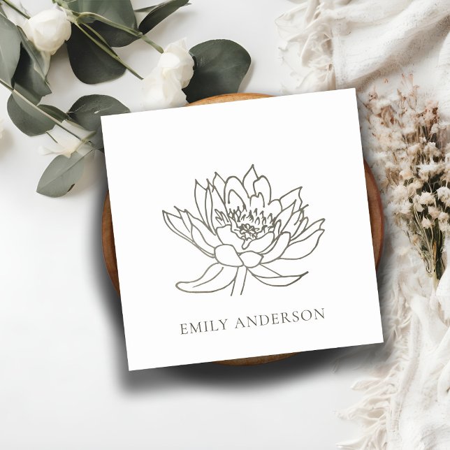ELEGANTE IMITATE FOIL SILVER LOTUS LINIE ZEICHNEND QUADRATISCHE VISITENKARTE (Von Creator hochgeladen)