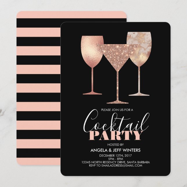 Elegante Imitate Glitzer Cocktail Party Einladung (Vorne/Hinten)