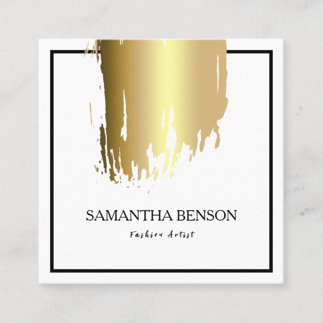 Elegante Imitate Gold Artistic Brushed Vertical Sq Quadratische Visitenkarte (Vorderseite)