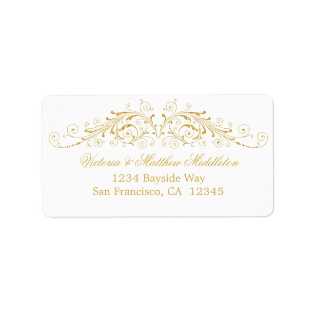 Elegante Imitate Gold Blüh Damask Adressaufkleber (Vorne)