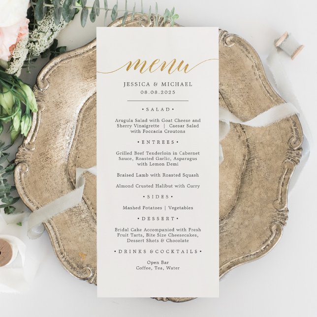 Elegante Imitate Gold Calligraphy Menu Card Menükarte (Von Creator hochgeladen)