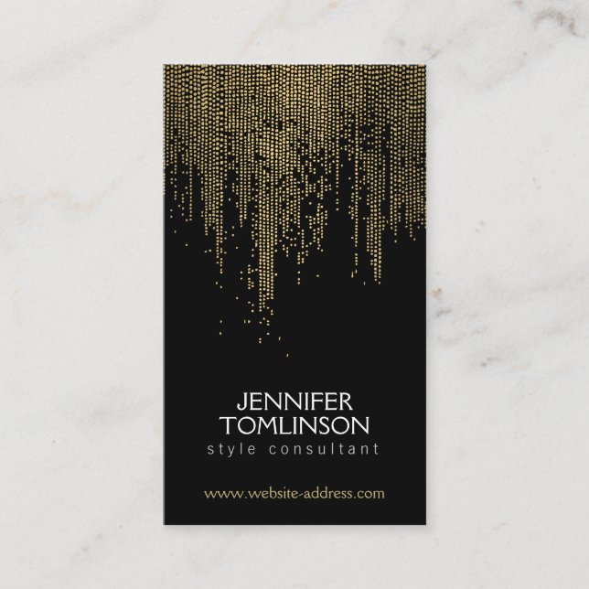 Elegante Imitate Gold Confetti Dots Muster Schwarz Visitenkarte (Vorderseite)