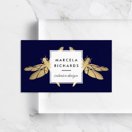 Elegante Imitate Gold Dragonfly Duo auf der Dunkle Visitenkarte