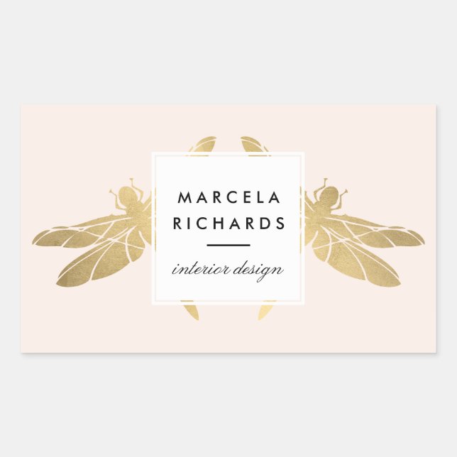 Elegante Imitate Gold Dragonfly Duo auf Rosa Rechteckiger Aufkleber (Vorderseite)