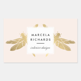 Elegante Imitate Gold Dragonfly Duo auf Rosa Rechteckiger Aufkleber