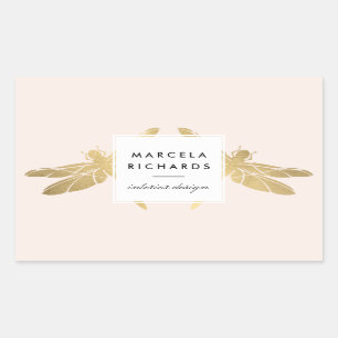 Elegante Imitate Gold Dragonfly Duo auf Rosa Rechteckiger Aufkleber