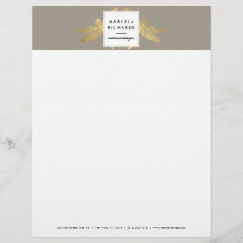 Elegante Imitate Gold Dragonfly Duo auf Taupe Briefkopf