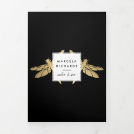 Elegante Imitate Gold Dragonfly Duo Schwarze Brosc Dreifach Gefaltete Karte