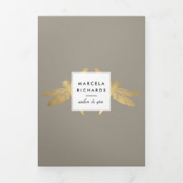 Elegante Imitate Gold Dragonfly Duo Taupe Broschür Dreifach Gefaltete Karte