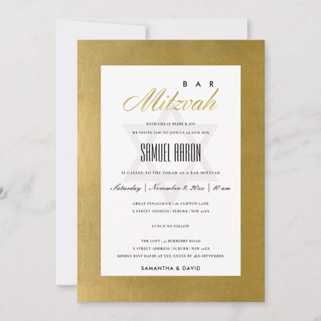 ELEGANTE IMITATE GOLD EINFACH BAT BAR MITZVAH EINL DANKESKARTE (Vorderseite)