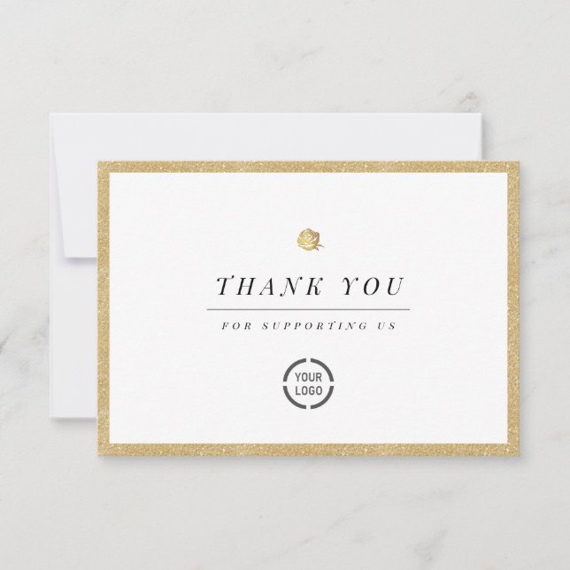 Elegante Imitate Gold florale minimalistische Gesc Dankeskarte (Vorderseite)