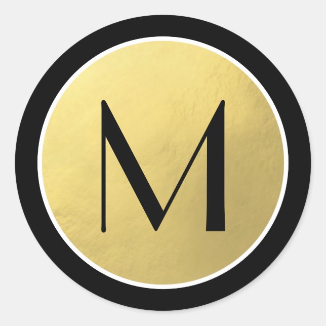 Elegante Imitate Gold Foil Black Monogram Siegel Runder Aufkleber (Vorderseite)