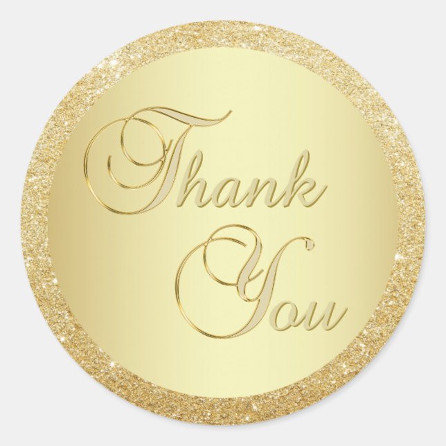 Elegante Imitate Gold Foil Glitzer Danke Umschlag Runder Aufkleber (Vorderseite)
