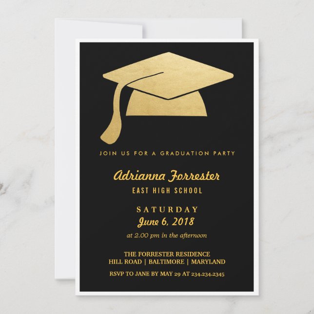 Elegante Imitate Gold Foil Grad Graduation Party Einladung (Vorderseite)
