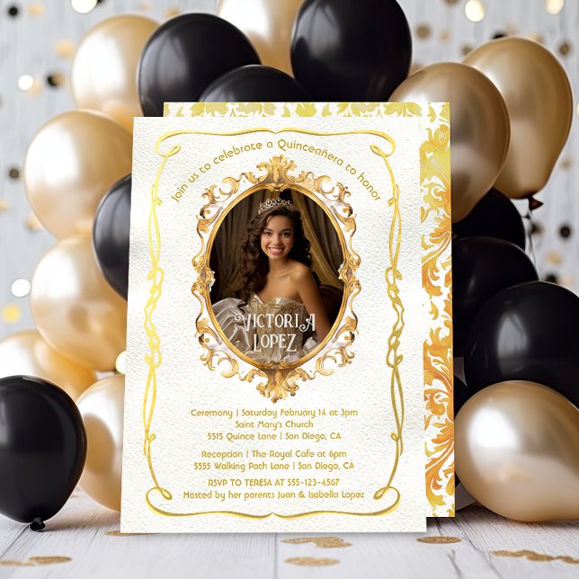 Elegante Imitate Gold Foto Königliche Quinceanera  Einladung (Von Creator hochgeladen)