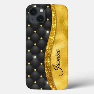 Elegante Imitate Gold Glitzer Black Diamond Monogr Case-Mate iPhone Hülle