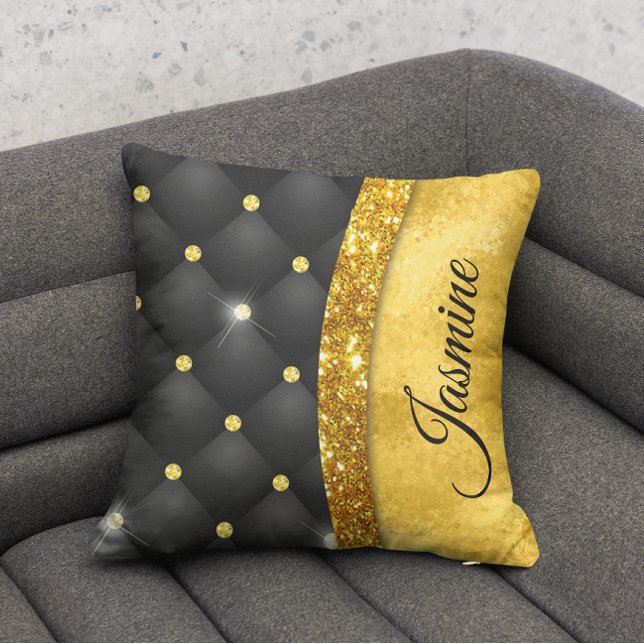 Elegante Imitate Gold Glitzer Black Diamond Monogr Kissen (Von Creator hochgeladen)