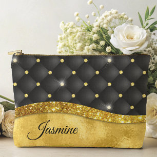 Elegante Imitate Gold Glitzer Black Diamond Monogr Zubehörtasche