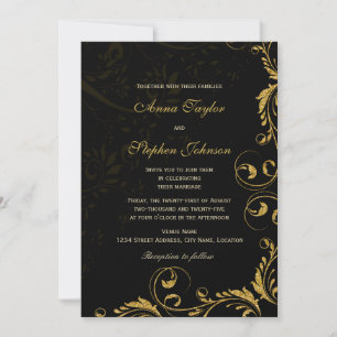 Elegante Imitate Gold Glitzer Blumenstrauß Wirbel Einladung