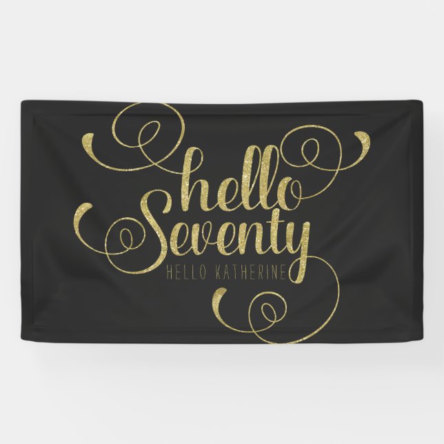 Elegante Imitate Gold Glitzer Hallo 70 Banner (Horizontal)